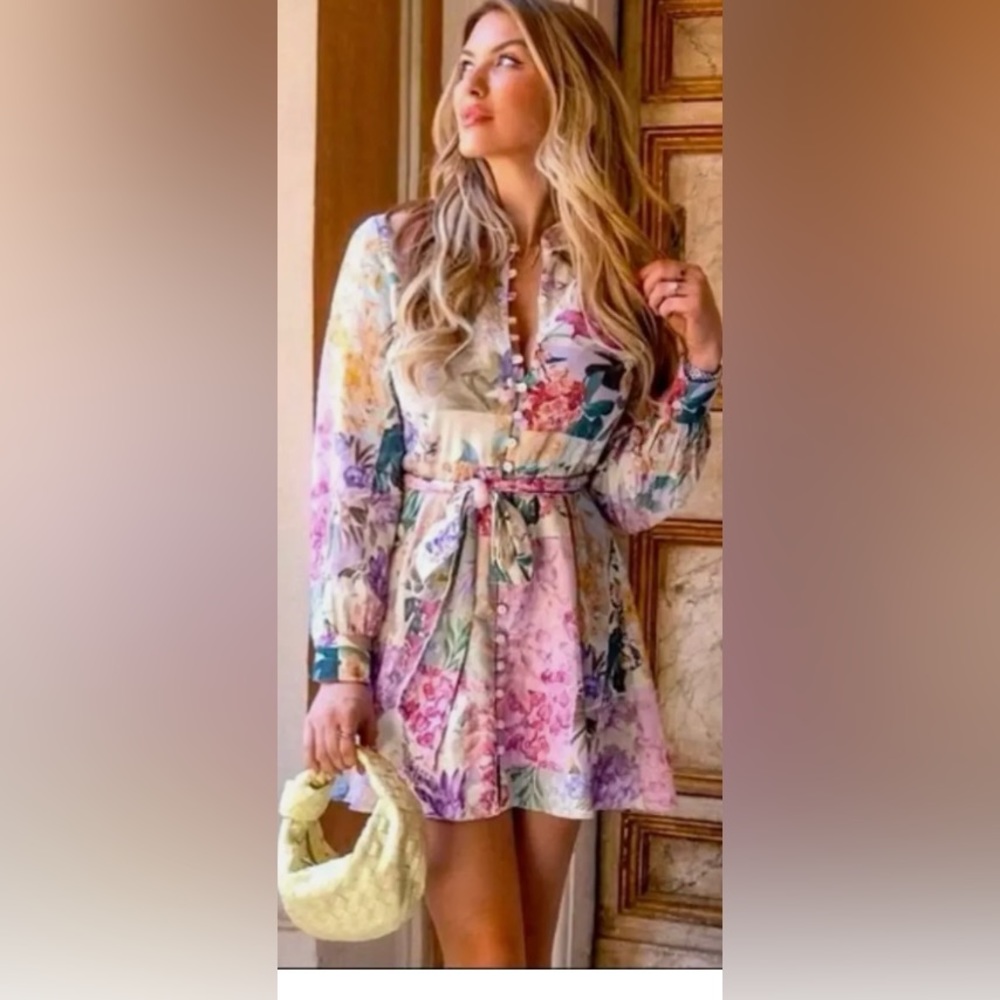 Zara Size M Pink and Beige Linen Dress